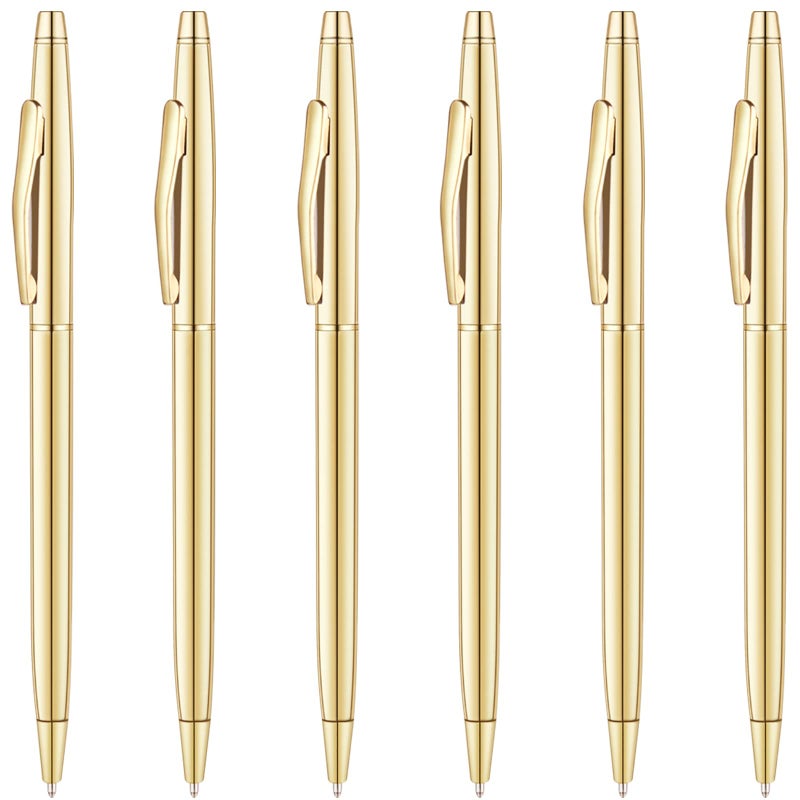 Unibene 6 Pack Slim Gold Ballpoint Pens Black Ink 1 mm - Black Ink, Nice Gift for Business Office Students Teachers Wedding Guest - Image 1